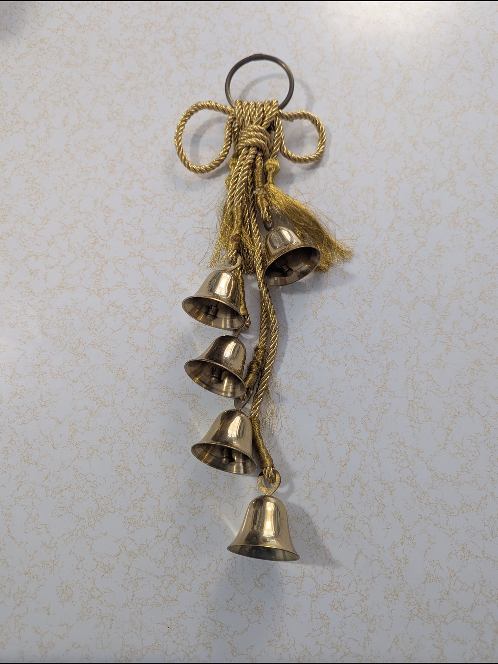 Brass Hanging Bells with Gold Tassel Accent